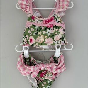 SweetHoney Green and Pink Floral Kids Bikini
